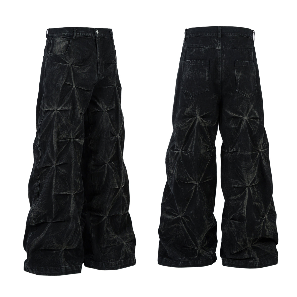 Revelse™ Washed Distressed Pleated Baggy Jeans