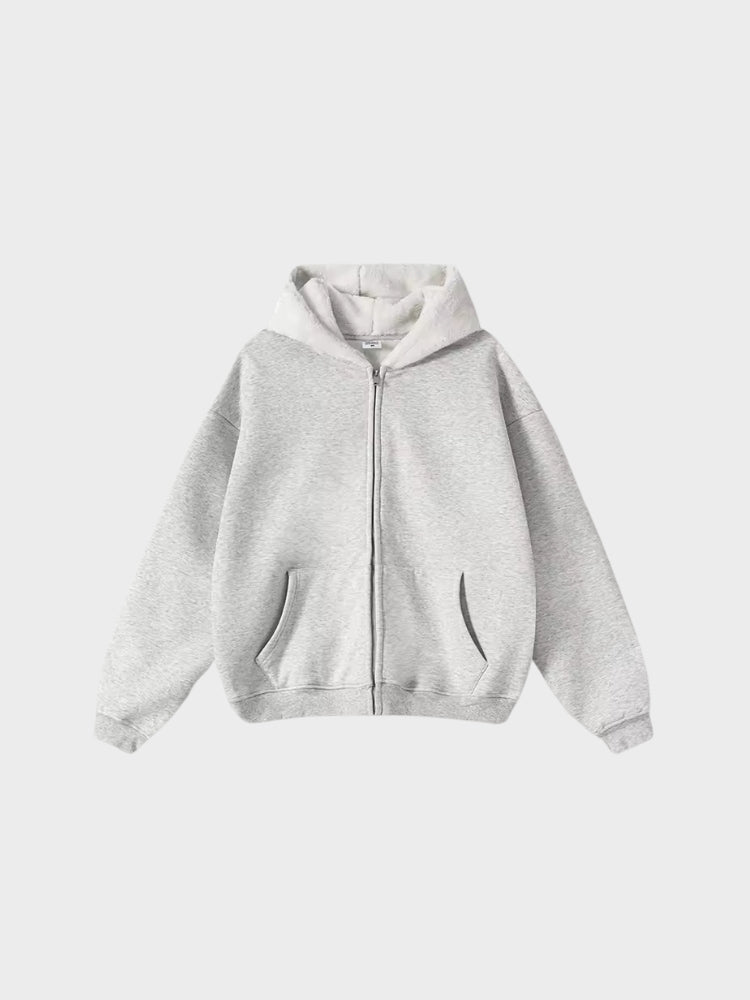 Full-Zip Fleece Hoodie Loose Fit