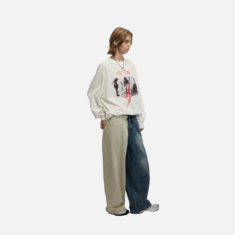 Revelse™ Oversized Abstract Lightning Graphic Long Sleeve T-Shirt