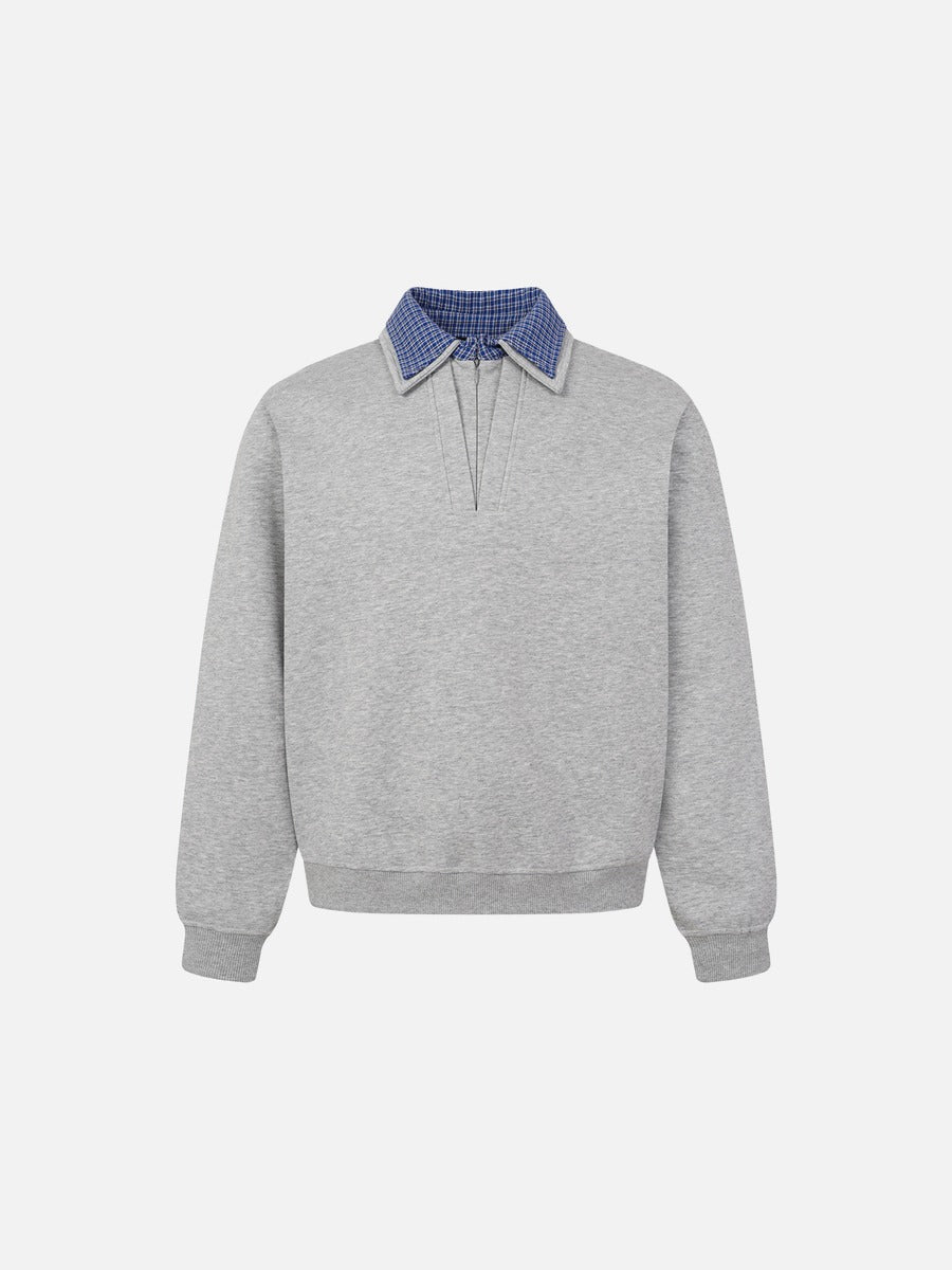 Plaid Collar Long-Sleeve Sweatshirt