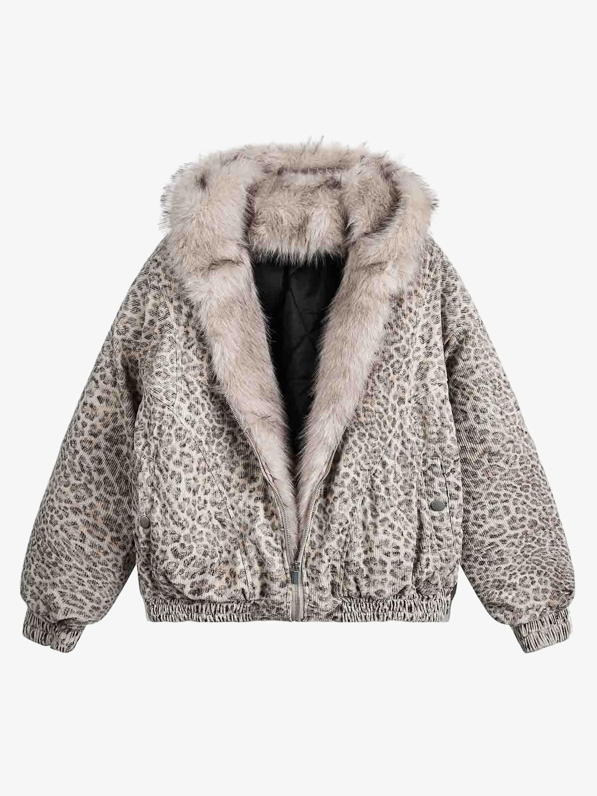Revelse™ Cheetah Print Hooded Jacket with Faux Mink Fur Trim
