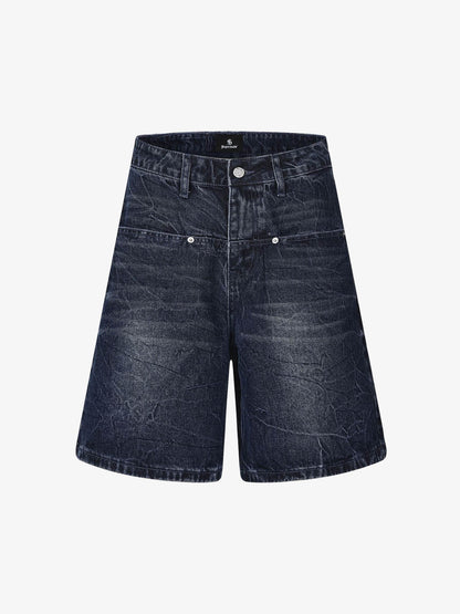 Revelse™ Wide Leg Washed Denim Shorts Blue