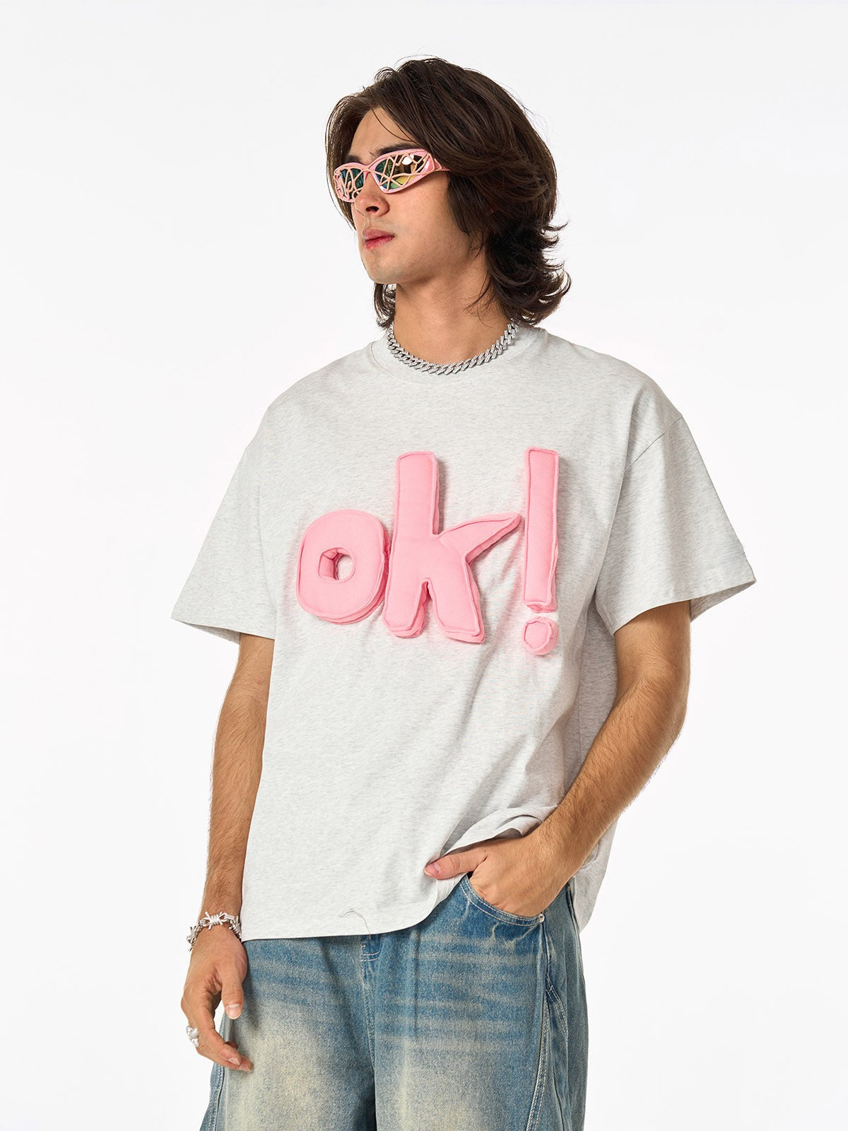 Revelse™ Graphic OK! Slogan Cotton T-Shirt
