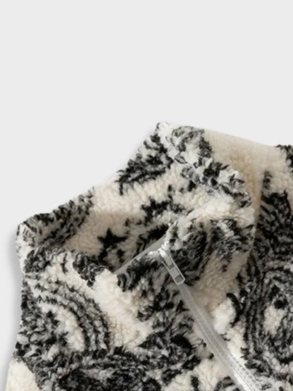 Lamb Fleece Jacket Paisley Pattern Loose Fit