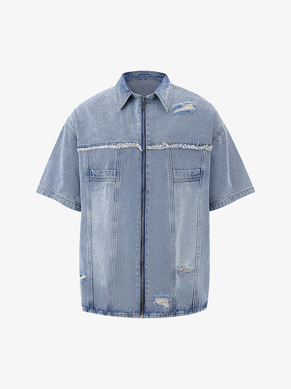 Men's Ripped Distressed Denim Jacket and Pants Set