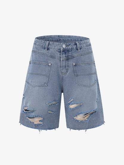 Men's Ripped Distressed Denim Jacket and Pants Set