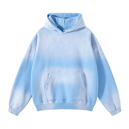 Unisex Acid Wash Gradient Distressed Oversized Hoodie