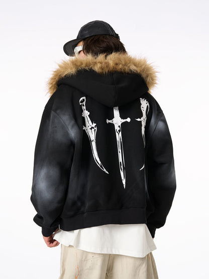 Graphic Print Hooded Jacket for Men