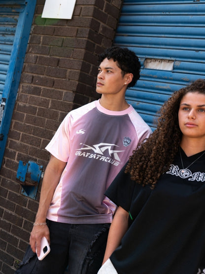 Distressed Football Mesh T-Shirt Cotton Blend