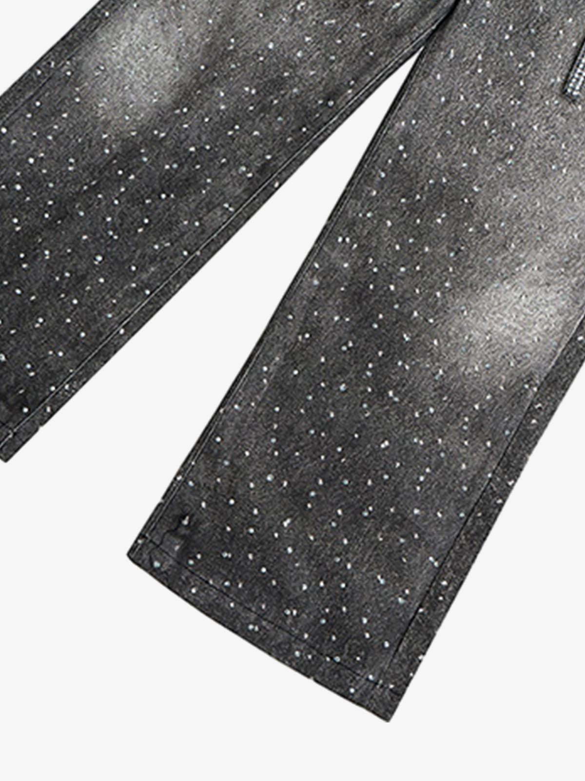Distressed Denim Jeans with Diamond Belt Decor Detail