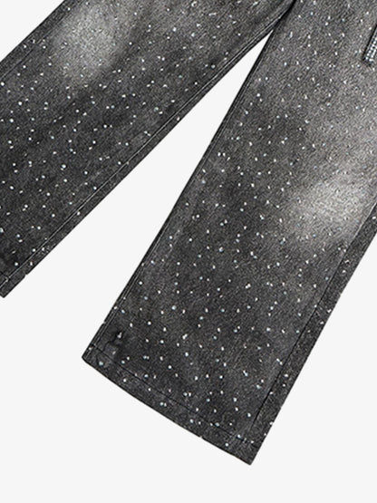 Distressed Denim Jeans with Diamond Belt Decor Detail