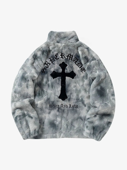 Heavy-Duty Faux Lambswool Tie-Dye Urban Jacket