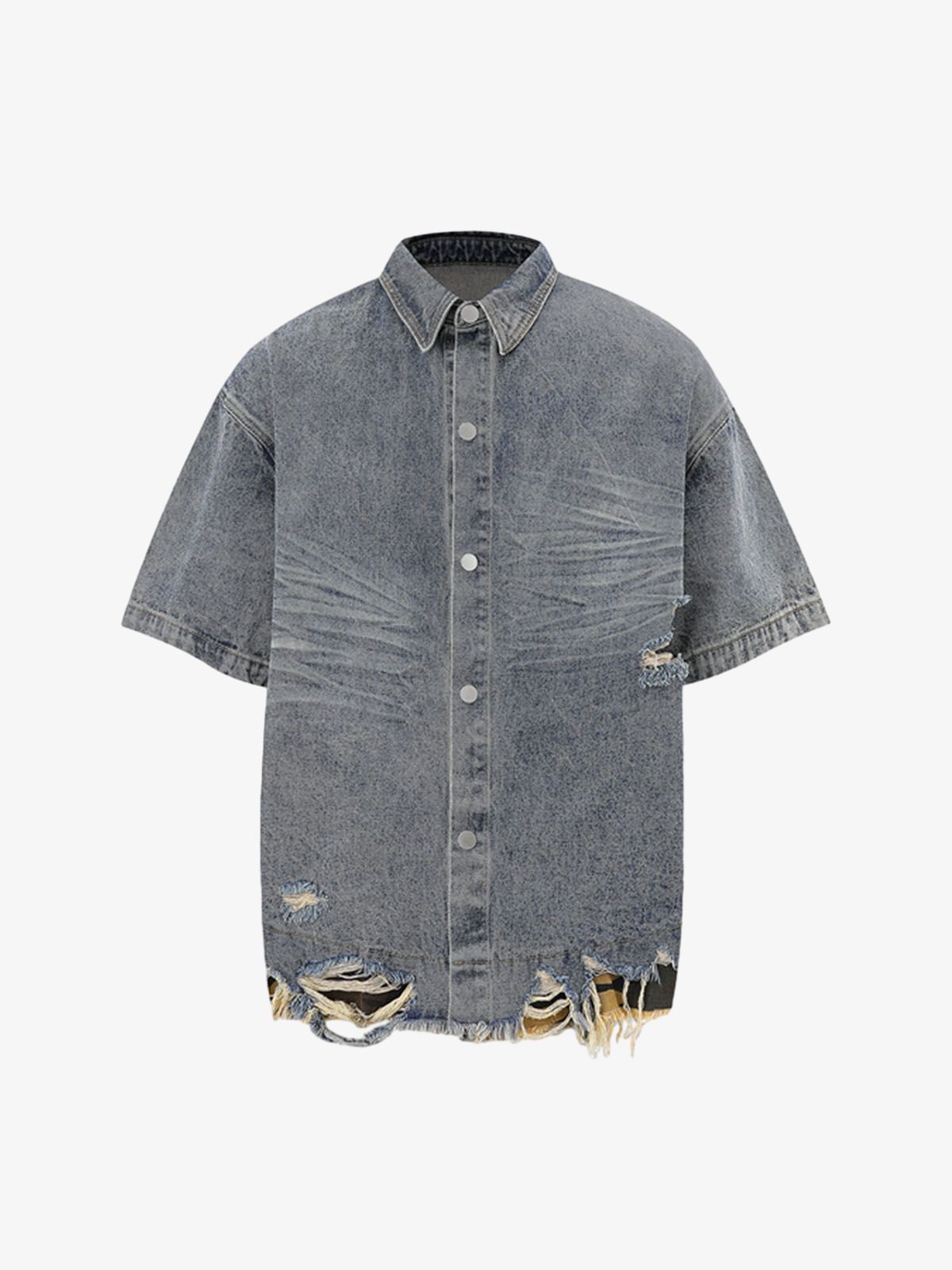 Revelse™ Distressed Denim Ripped Short-Sleeve Shirt