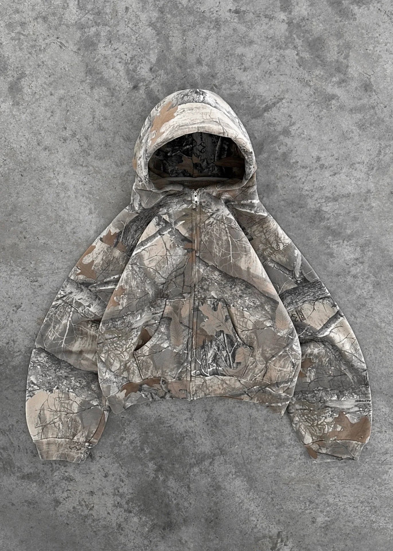 Camouflage Zip-Up Hoodie with Woodland Print
