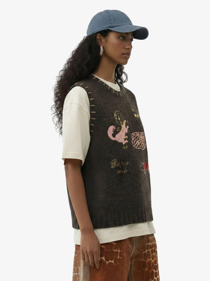 Vintage Embroidered Knit Sweater Vest