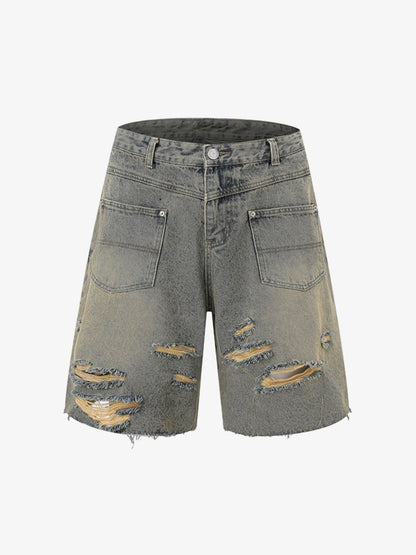 Men's Ripped Distressed Denim Jacket and Pants Set