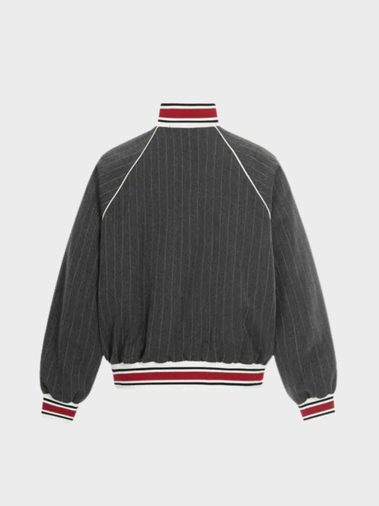 Striped Polyester Tracksuit Set Dark Grey