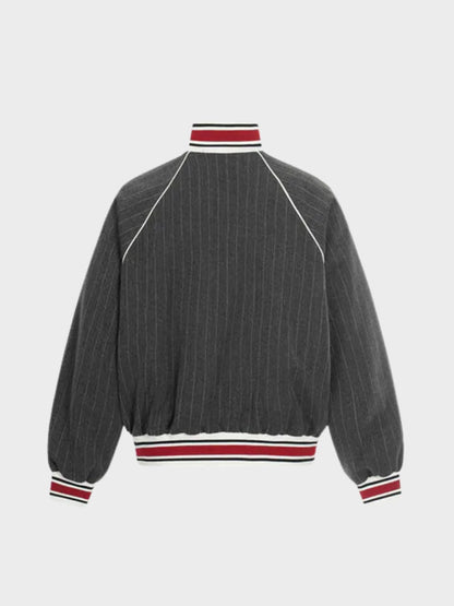 Striped Polyester Tracksuit Set Dark Grey