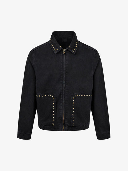 Studded Distressed Boxy Fit Denim Jacket