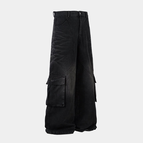 Distressed Washed Multi-Pocket Denim Jeans
