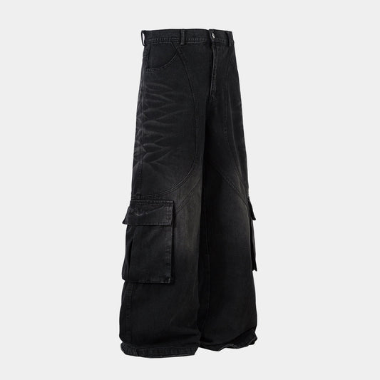 Distressed Washed Multi-Pocket Denim Jeans