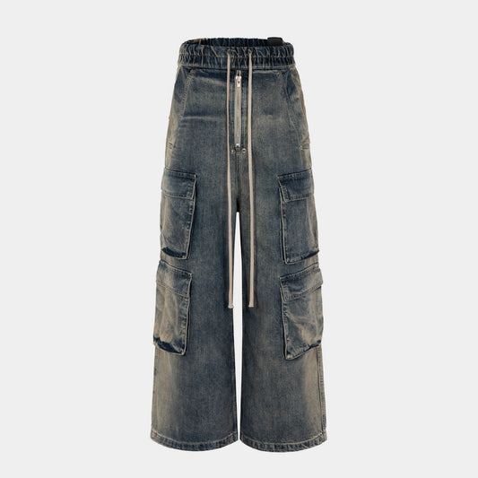 Wide Leg Multi-Pocket Loose Fit Straight Jeans