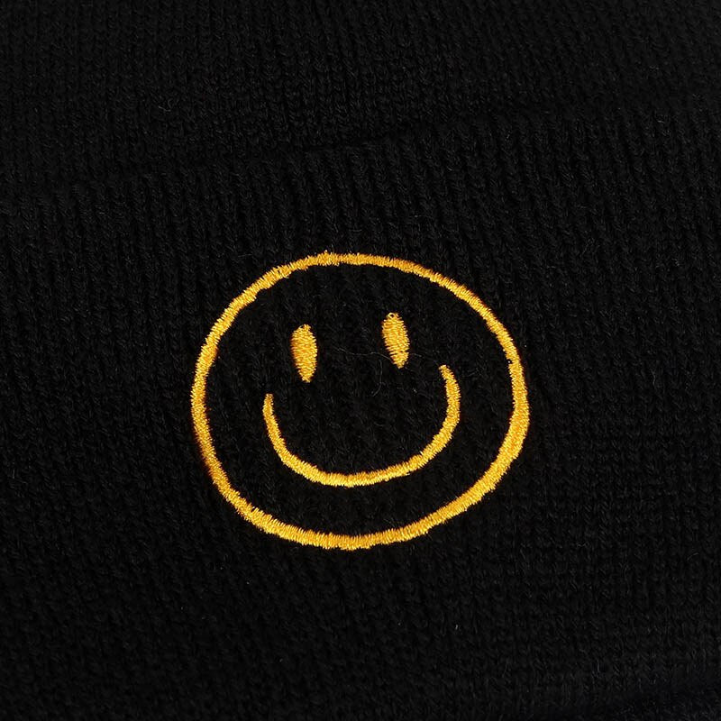 Embroidered Smile Cotton Blend Beanie