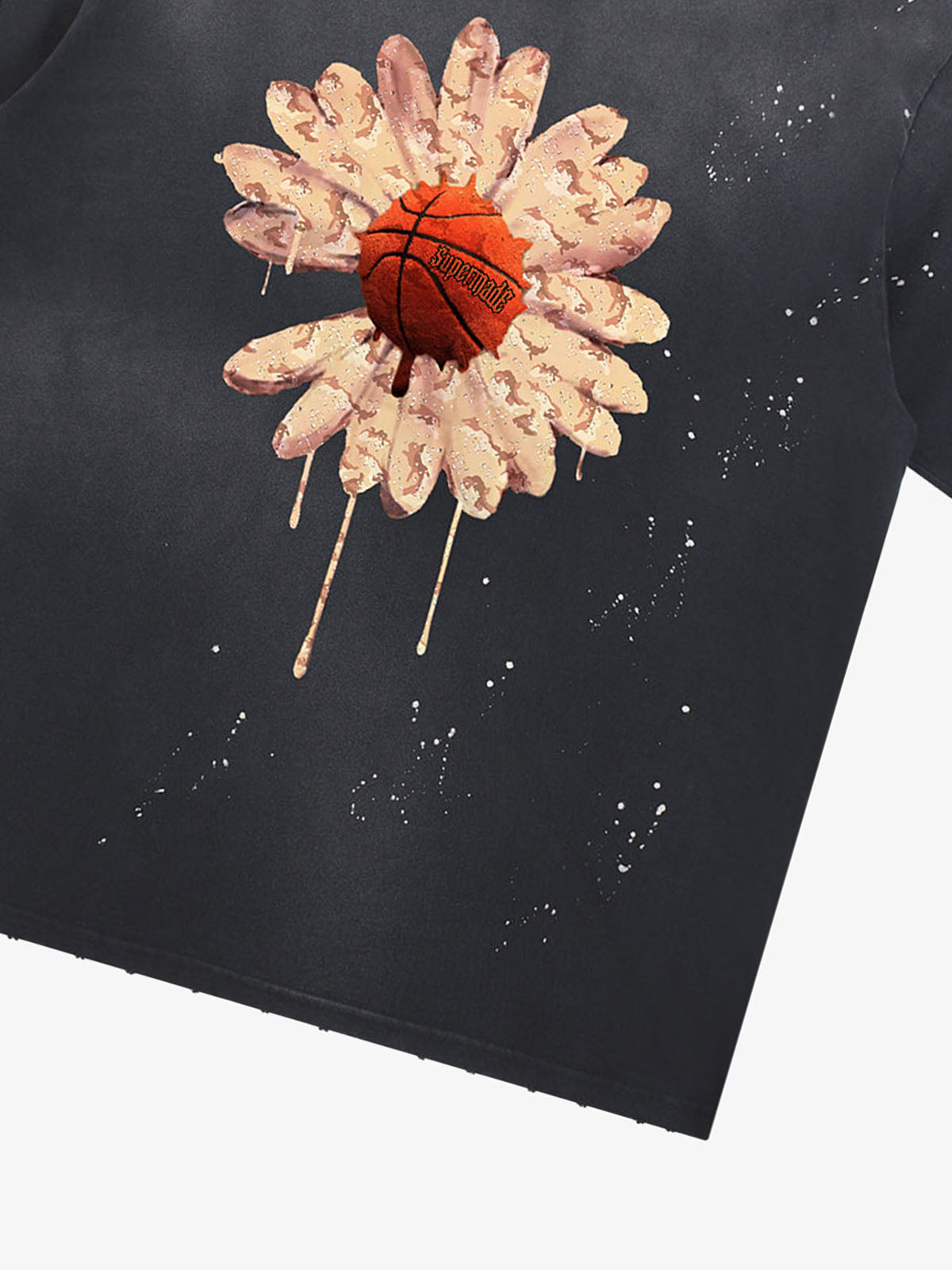 Floral Ink Splatter Graphic Basketball T-Shirt