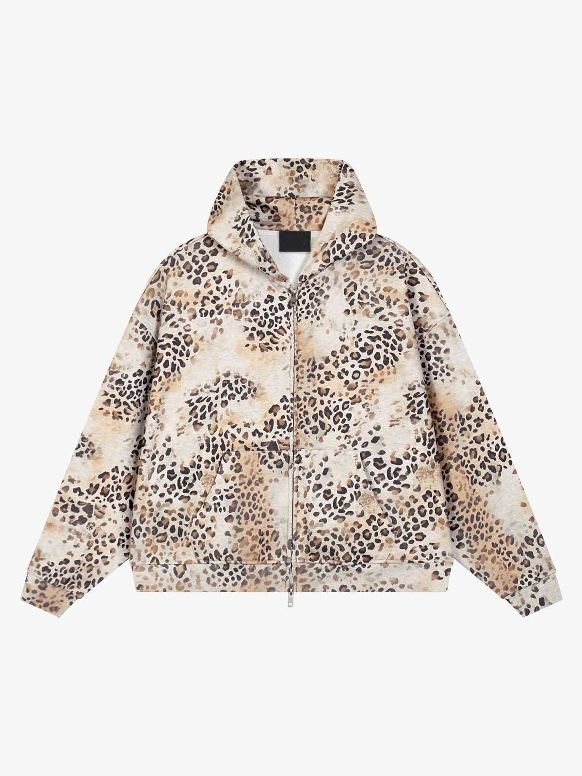 Cropped gradient leopard zip hoodie shown from the front