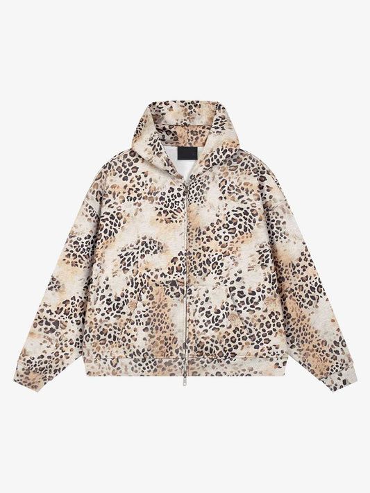 Cropped gradient leopard zip hoodie shown from the front