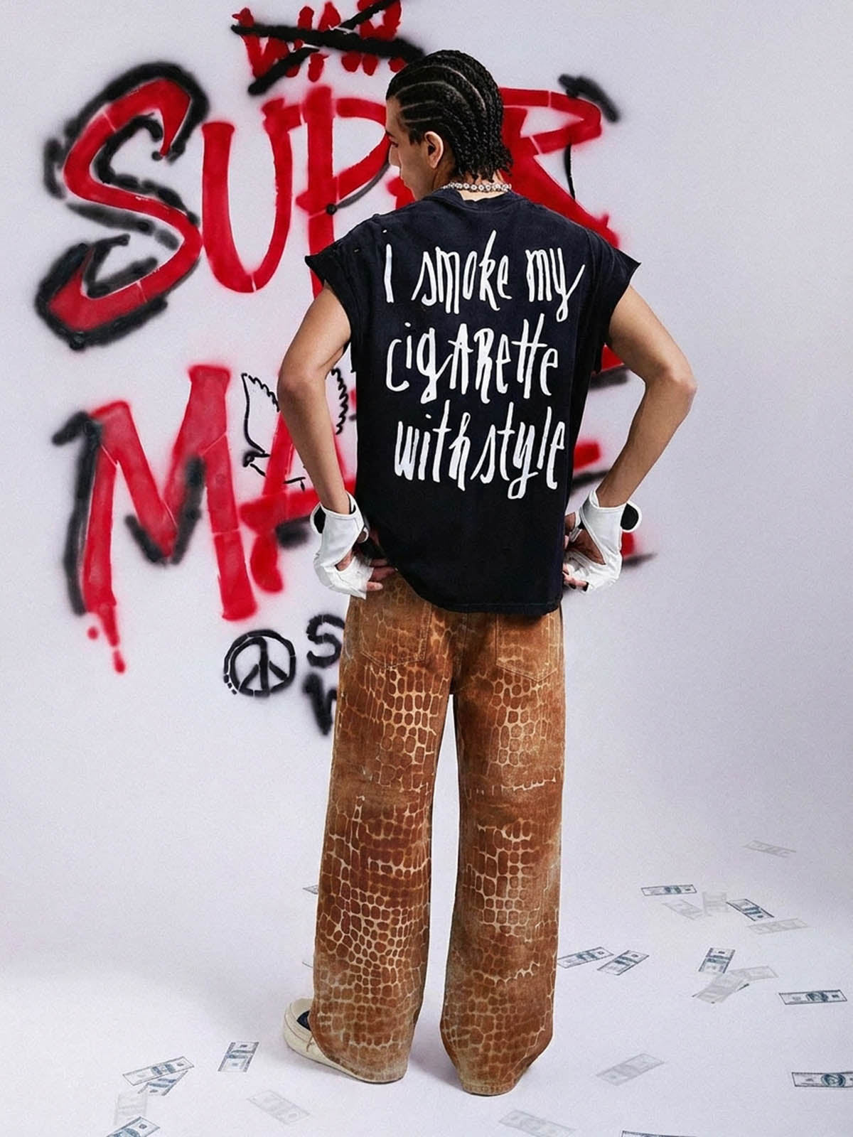 Croc Texture Washed Wide Leg Denim Jeans