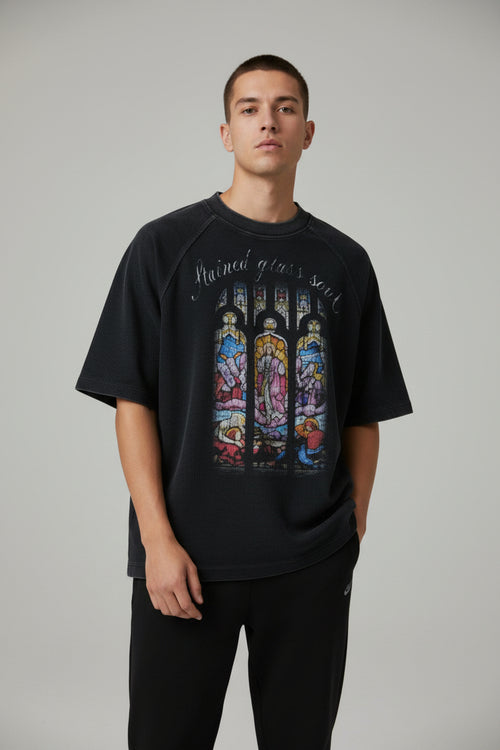 Waffle Knit Graphic Print Relaxed T-Shirt
