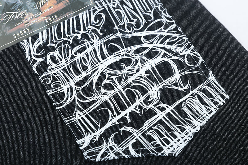 Men’s Graffiti Print Denim Shorts Hip-Hop Streetwear