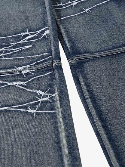 Embroidered Hip-Hop Street Style Jeans