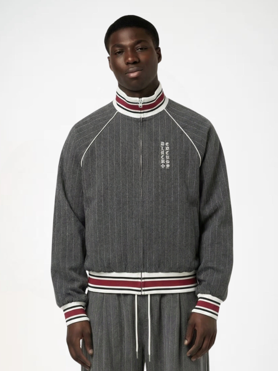 Striped Polyester Tracksuit Set Dark Grey