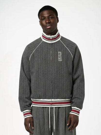 Striped Polyester Tracksuit Set Dark Grey