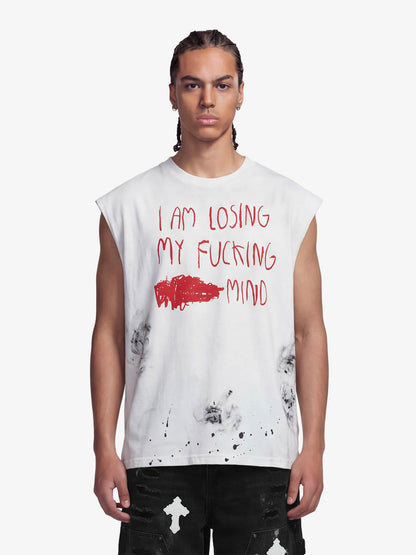 Grunge Slogan Print Distressed Raw Hem Sleeveless T-Shirt