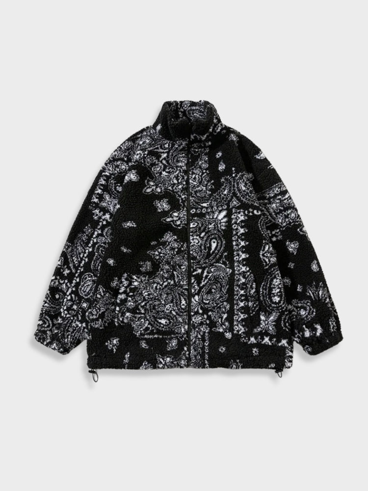 Lamb Fleece Jacket Paisley Pattern Loose Fit