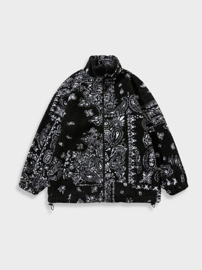 Lamb Fleece Jacket Paisley Pattern Loose Fit