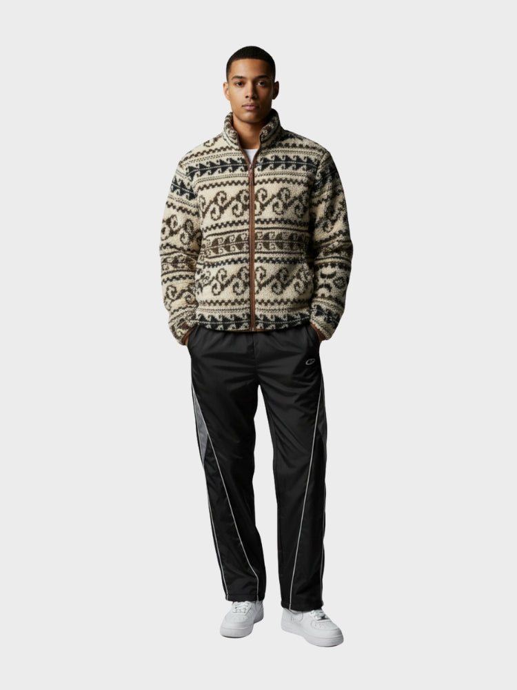 Men's Full-Zip Polka Dot Fleece Jacket Light Brown