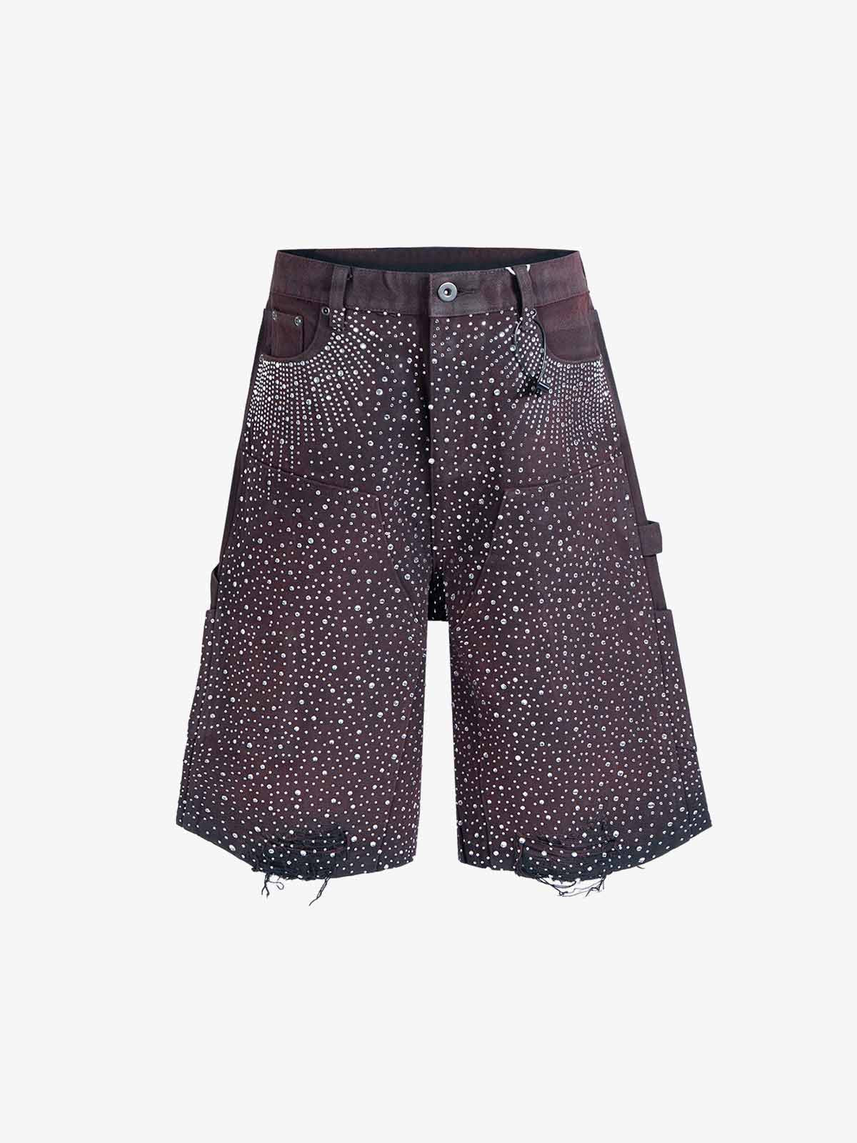 Gradient Rhinestone Embellished Denim Shorts