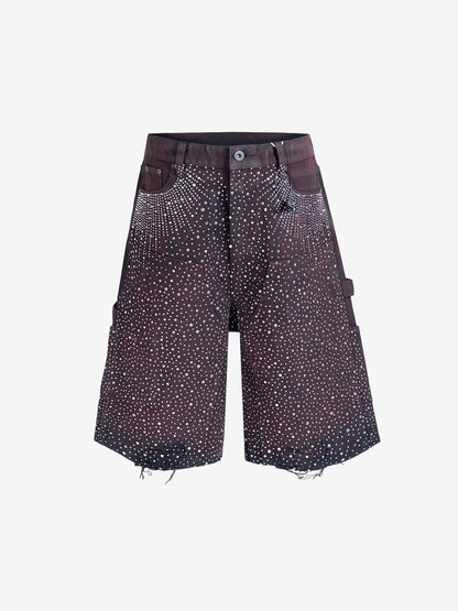 Gradient Rhinestone Embellished Denim Shorts