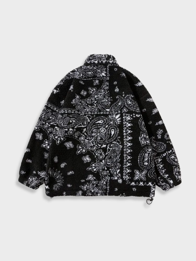 Lamb Fleece Jacket Paisley Pattern Loose Fit