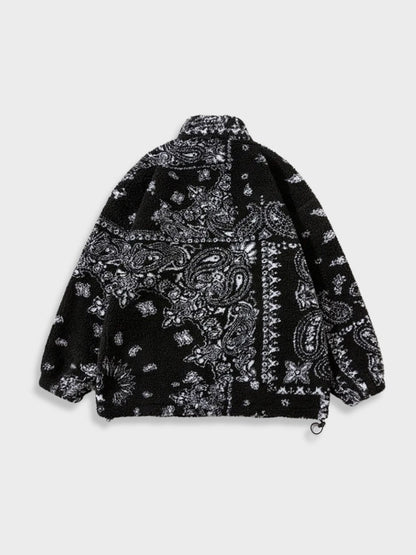Lamb Fleece Jacket Paisley Pattern Loose Fit