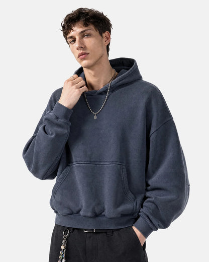 Washed fleece boxy hoodie styled for everyday streetwear