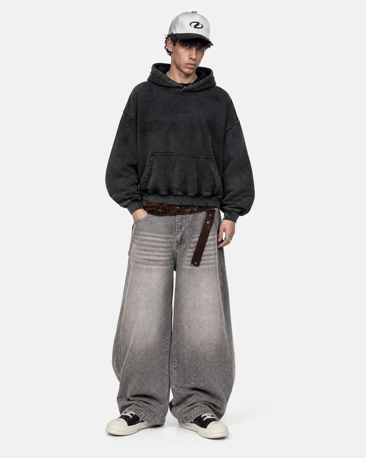Back view of the relaxed washed fleece hoodie