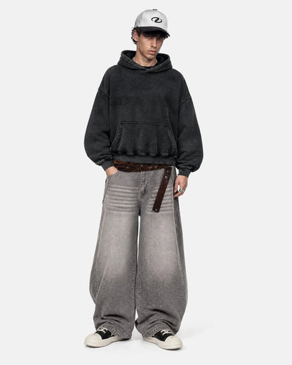Back view of the relaxed washed fleece hoodie