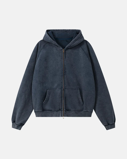 Washed boxy hoodie with a drawstring hood and raglan sleeves