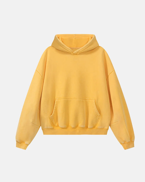Washed fleece boxy hoodie displayed from the front