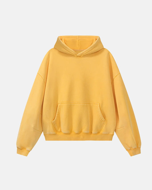 Washed fleece boxy hoodie displayed from the front